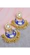 Gold-Plated Meenakari Chandbali Floral Blue Earrings With Pearls RAE1060