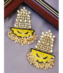 Meenakari Antique pasha Design Style Yellow Gold-Plated Earrings With Pearls RAE1063