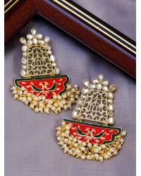 Buy Online Royal Bling Earring Jewelry Traditional Golden Blue Meenakari Floral Kundan Jhumki Earrings RAE1634 Jewellery RAE1634