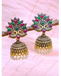 Buy Online Crunchy Fashion Earring Jewelry Gold-Plated Green Meenakari Jhumka Earrings with Crystal Work Jhumki RAE2347