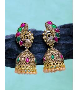 Designer Gold-Plated Peacocok Design Earring Multicolor RAE1073