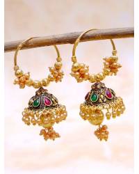 Buy Online Royal Bling Earring Jewelry Crunchy Fashion Gold-Plated Floral Meenakari & Pearl Grey Hoop Jhumka Earrings RAE0893 Jhumki RAE0893
