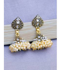 Oxidised Gold-Plated With Pearls Style Jhumka Earring RAE1076
