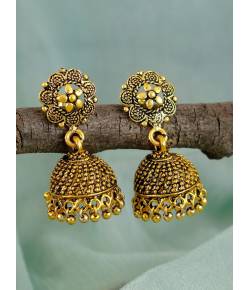 Indian Gold-Plated Floral Design Jhumka Earring Set RAE1077