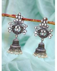 Buy Online Royal Bling Earring Jewelry Crunchy Fashion Gold-Plated Meenakari Grey Floral  Dangler Jhumki Earrings RAE2039 Jhumki RAE2039
