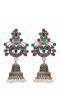 Oxidized German Silver Meenakri MultiColor Floral Temple Design Jhumka Earring With Pearls RAE1083