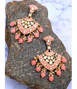 Antique Design With Kundan & Imitation Pearls Spare Head Gold-Plated Earrings RAE1090