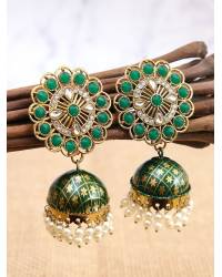 Buy Online Crunchy Fashion Earring Jewelry Gold-Plated Bollywood Indian Traditional Blue HandPainted Meenakari Jhumka RAE1840 Jewellery RAE1840