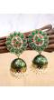 Traditional Gold- plated Round Floral Green Jhumka Earring RAE1100