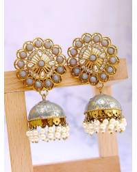 Buy Online Royal Bling Earring Jewelry Oxidised Gold-Plated Handcrafted Blue Stone Jhumka Earrings RAE1574 Jewellery RAE1574
