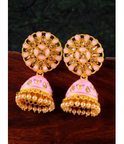 Crunchy Fashion Beautiful Gold-Plated Bollywood Style Grey Kundan Work  Jhumka Earrings RAE1107