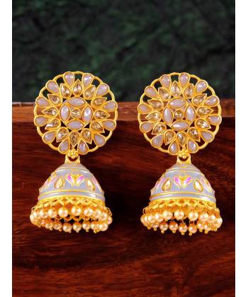 Traditional Gold-Plated Royal Rajasthani Grey Kundan Earrings RAE1107
