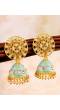Gold-Plated Royal Rajasthani Floral Kundan Green Meenakari Jhumka Earrings RAE1110