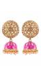 Traditional Gold-Plated Round Floral Meenakari  Royal Pink Jhumka Earrings RAE1114