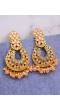 Traditional Gold- Plated Double Floral  Pink Color Dangler Earrings RAE1120