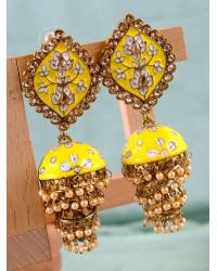 Buy Online Royal Bling Earring Jewelry Crunchy Fashion Gold Tone Ethnic Kundan & Red Beads Dangler Earrings RAE2233 Earrings RAE2233