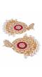 Designer Gold-Plated Kundan Stone Red Dangler White  Pearl Stone Studs Earrings RAE1143