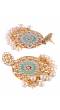 Designer Gold-Plated Kundan Stone LightGreen Dangler White  Pearl Stone Studs Earrings RAE1144