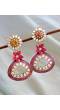 Designer Gold-Plated Kundan Floral Pink Oval Earrings RAE1147