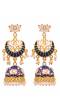 Ethnic Gold-Plated Lotus Style Blue Jhumka Earrings With White Pearls RAE1150