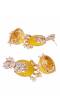 Ethnic Gold-Plated Lotus Style Yellow Jhumka Earrings With White Pearls