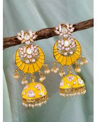 Buy Online Crunchy Fashion Earring Jewelry Gold-Plated Lotus Style Black Meenakari Jhumka Earrings RAE1154 Jewellery RAE1154
