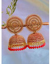 Buy Online Crunchy Fashion Earring Jewelry Antique Design With Kundan & Imitation Pearls Spare Head Pink Gold-Plated Earrings RAE1093 Jewellery RAE1093