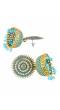 Gold-Plated Round Designs Sky Blue Pearls Jhumka Earrings RAE1167