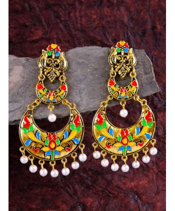 Ethnic Gold-Plated Multicolor Meenakari Chandbali Earrings RAE1177