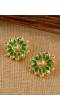 Gold-Plated Floral Leaves Square Cut Green Studd Stone Earrings RAE1192