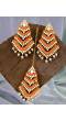 Gold-Plated  Ethnic White & Red  Kundan Square REarrings & Maang Tika Set RAE1195