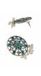 Oxidized Silver Round Floral Green Kundan Design With White Pearl Earrings RAE1207