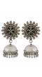 Oxidized Silver Black Stone Floral Jhumka Earrings for Women/Girls