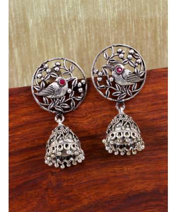  Ethnic Oxidized Silver Bird Jhumka Earrings for Women/Girls