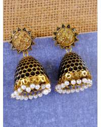 Buy Online Crunchy Fashion Earring Jewelry Crunchy Fashion Gold-Plated Black Chandbali Kundan Pearl Earrings Tikka Set RAE2153 Earrings RAE2153