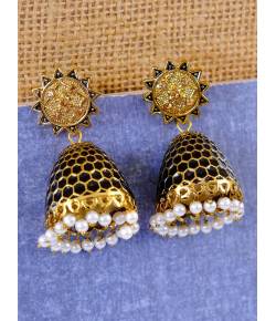 Gold-Plated Black Jhumka Earrings For Women/Girl's