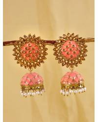 Buy Online Crunchy Fashion Earring Jewelry Gold Plated Floral Red Jhumka Earrings RAE0628 Jewellery RAE0628