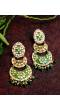 Gold-Plated Green Crystal/Pearl Double Layered Chandbali Earrings For Women/Girl's