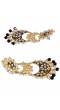 Gold-Plated Black Crystal/Pearl Double Layered Chandbali Earrings For Women/Girl's