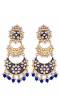 Gold-Plated Blue Crystal/Pearl Double Layered Chandbali Earrings For Women/Girl's
