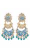 Gold-Plated Sky-Blue Crystal/Pearl Double Layered Chandbali Earrings For Women/Girl's