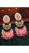 Gold-Plated Pink Crystal/Pearl Double Layered Chandbali Earrings For Women/Girl's