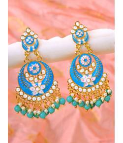 Gold Plated Sky Blue  Meenakari Pearl Earrings for Women/Girls