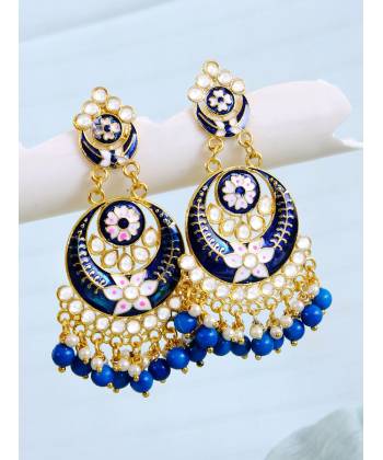 Gold Plated Blue Meenakari Pearl Earrings for Women/Girls