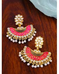 Buy Online Crunchy Fashion Earring Jewelry Crunchy Fashion Gold-Plated Chandbali Pink Kundan & Pearl Maang Tika CFTK0051 Ethnic Jewellery CFTK0051