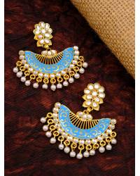 Buy Online Royal Bling Earring Jewelry Crunchy Fashion Gold & Turquoise Blue Kundan Square Pearl Drop Dangler Earrings RAE2232 Earrings RAE2232