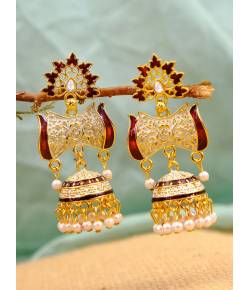 New Stylish Collection Of Jhumka Earring Gold Plated-Maroon   RAE1255