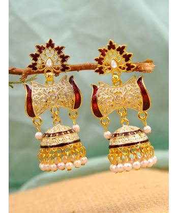 New Stylish Collection Of Jhumka Earring Gold Plated-Maroon   RAE1255