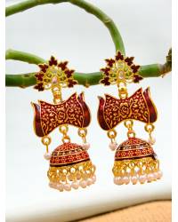 Buy Online Crunchy Fashion Earring Jewelry Crunchy Fashion Gold-Plated Chandbali Red Kundan & Pearl Maang Tika CFTK0052 Ethnic Jewellery CFTK0052