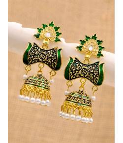 Traditional Gold - Green New Stylish Dangler Earrings RAE1259
